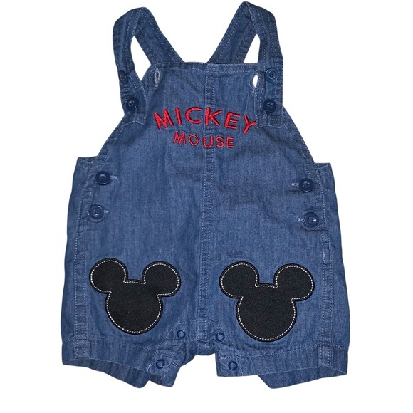Disney Store Baby 3-6 Mo Mickey Mouse Embroidered Mickey Ears Overalls Shorts - Picture 3 of 7